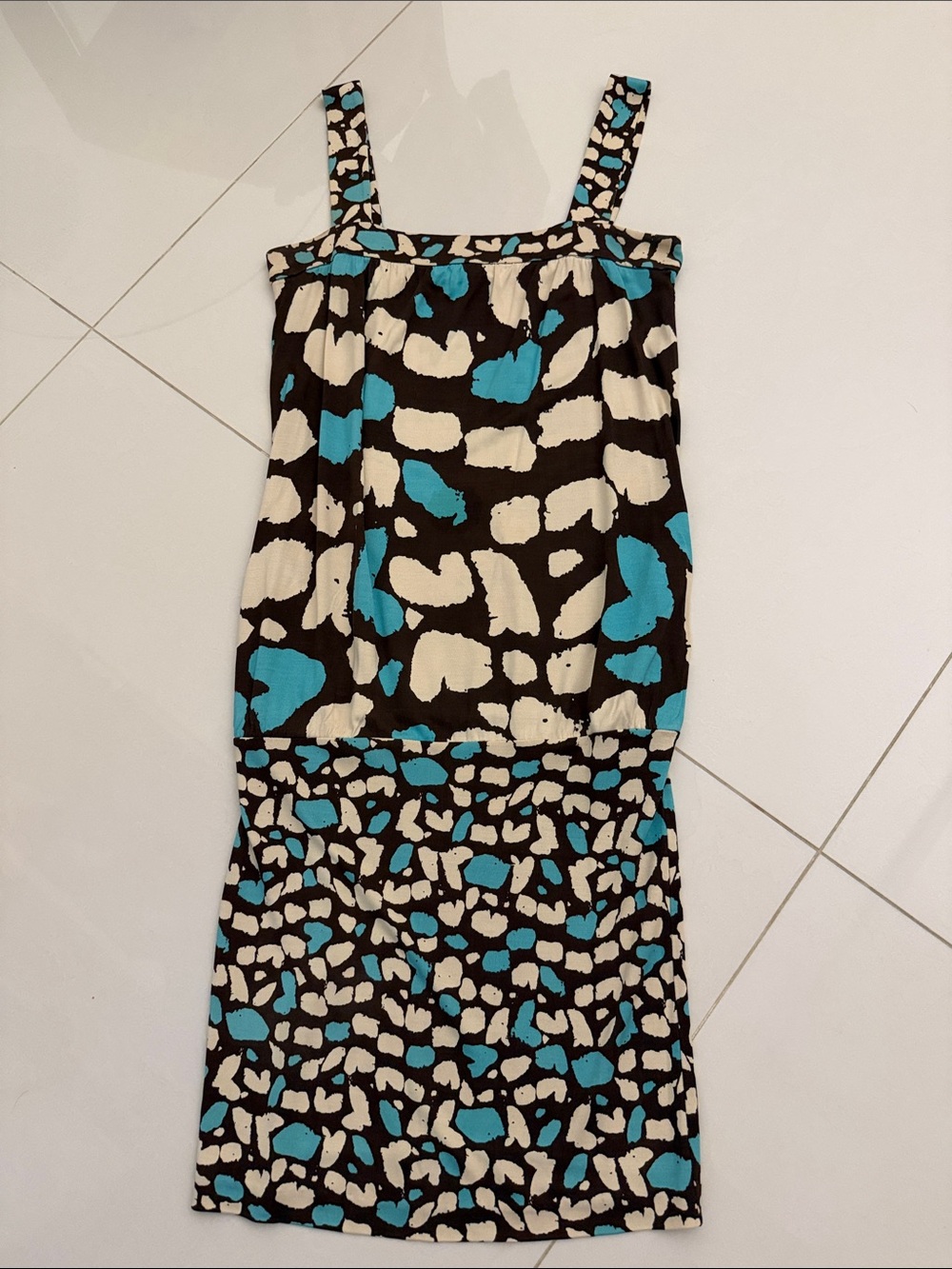 Diane Von Furstenberg Black, Cream & Turquoise Patterned Dress